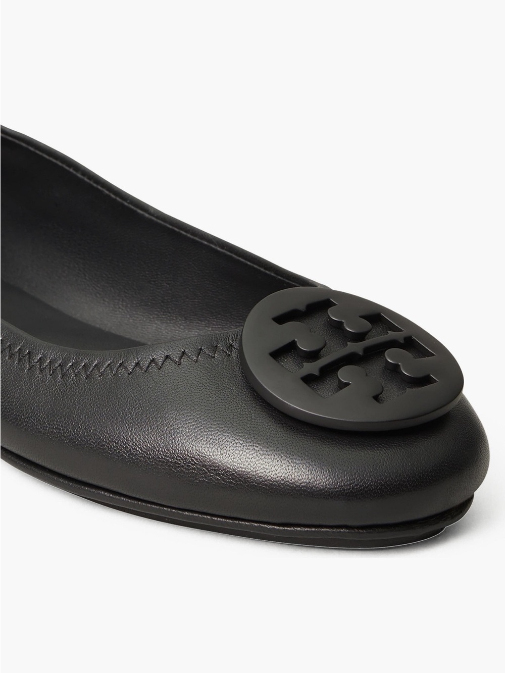 Tory Burch Matte Black Logo Leather Ballet Flat